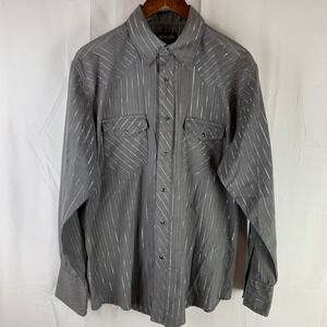 Wrangler Western Shirt Mens Large Grey Silver Metallic Pinstripe Snap Front‎